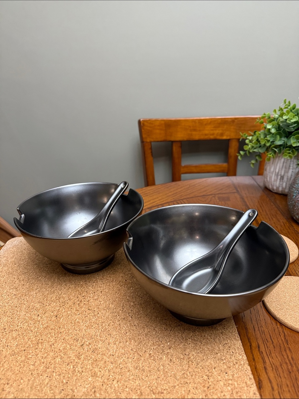 Cordon Bleu BIA Charcoal Ceramic Ramen Bowls wt Spoons - Set of 2